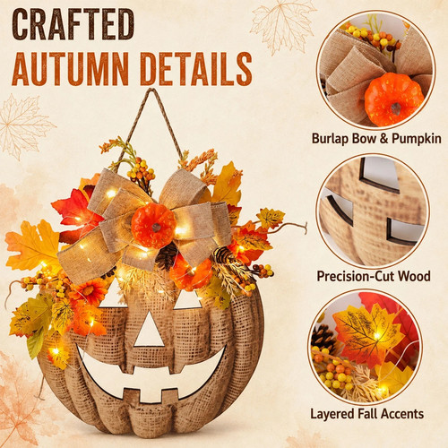 Halloween fall pumpkin wreath - pumpkin,